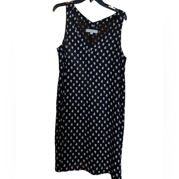 LOFT Black Patterned V Neck Sleeveless Dress NWOT - Picture 1 of 4